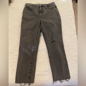 Madewell Perfect Vintage Jeans size 26, Gray Black Distressed Straight Leg Jeans
